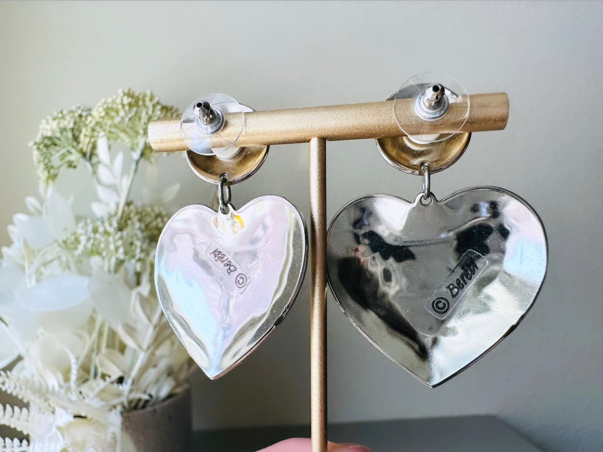 Vintage Heart Earrings, Signed Designer Berebi Vintage Black and Cream Mosaic Drop Earrings 5