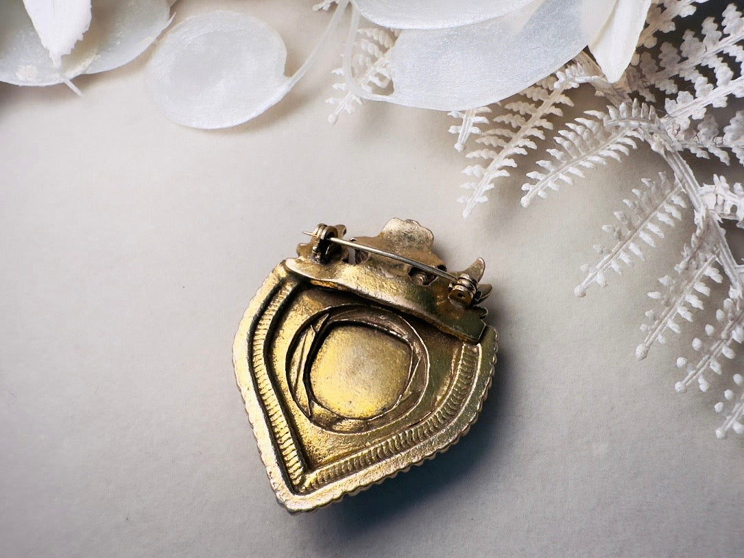 Vintage Heraldic Shield Brooch with Lions, Sword and Fleur De Lis