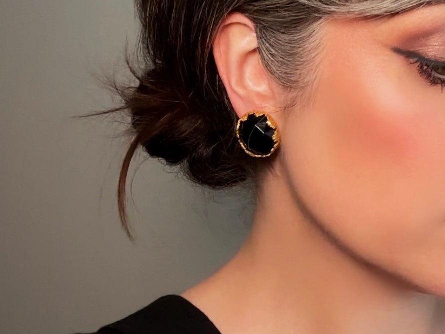 Vintage Jonne House of Schrager Clip On Earrings, Black and Gold Collectible Vintage Jewelry, 1950s Clip On Cocktail Earrings