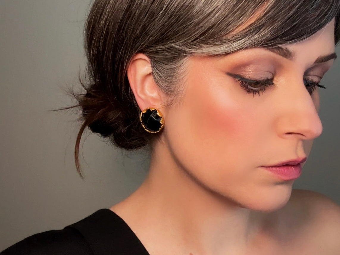 Vintage Jonne House of Schrager Clip On Earrings, Black and Gold Collectible Vintage Jewelry, 1950s Clip On Cocktail Earrings