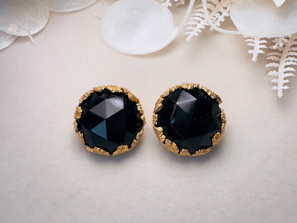 Vintage Jonne House of Schrager Clip On Earrings, Black and Gold Collectible Vintage Jewelry, 1950s Clip On Cocktail Earrings