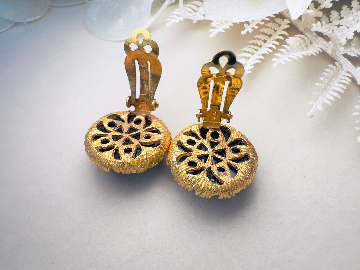 Vintage Jonne House of Schrager Clip On Earrings, Black and Gold Collectible Vintage Jewelry, 1950s Clip On Cocktail Earrings