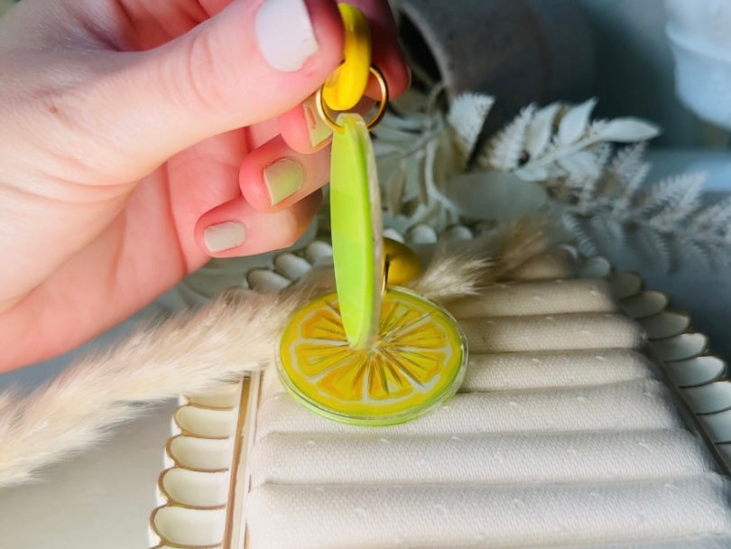 Vintage Lemon Earrings, Bright Yellow Lemon Slice Earrings, Retro 90s Fun Acrylic Summer Earrings