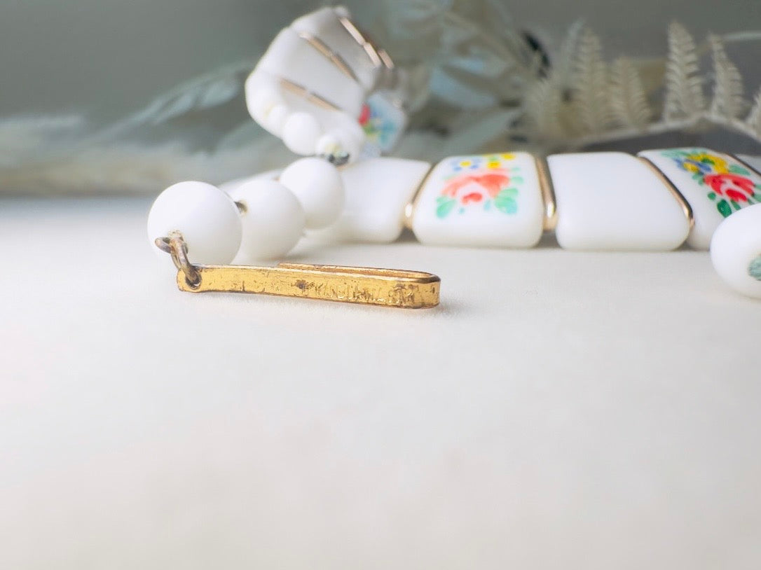 Vintage Milk Glass Choker, Romantic 1950s West German Collar Necklace with Hand Painted Flowers in Pink, Blue and Yellow
