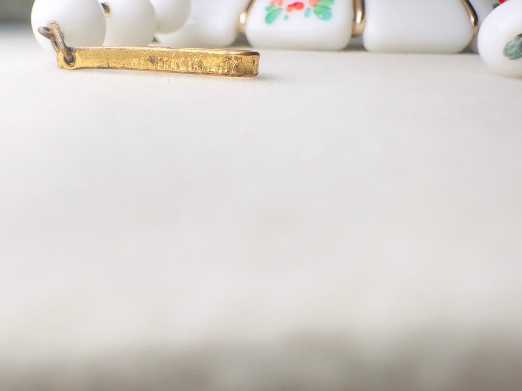 Vintage Milk Glass Choker, Romantic 1950s West German Collar Necklace with Hand Painted Flowers in Pink, Blue and Yellow