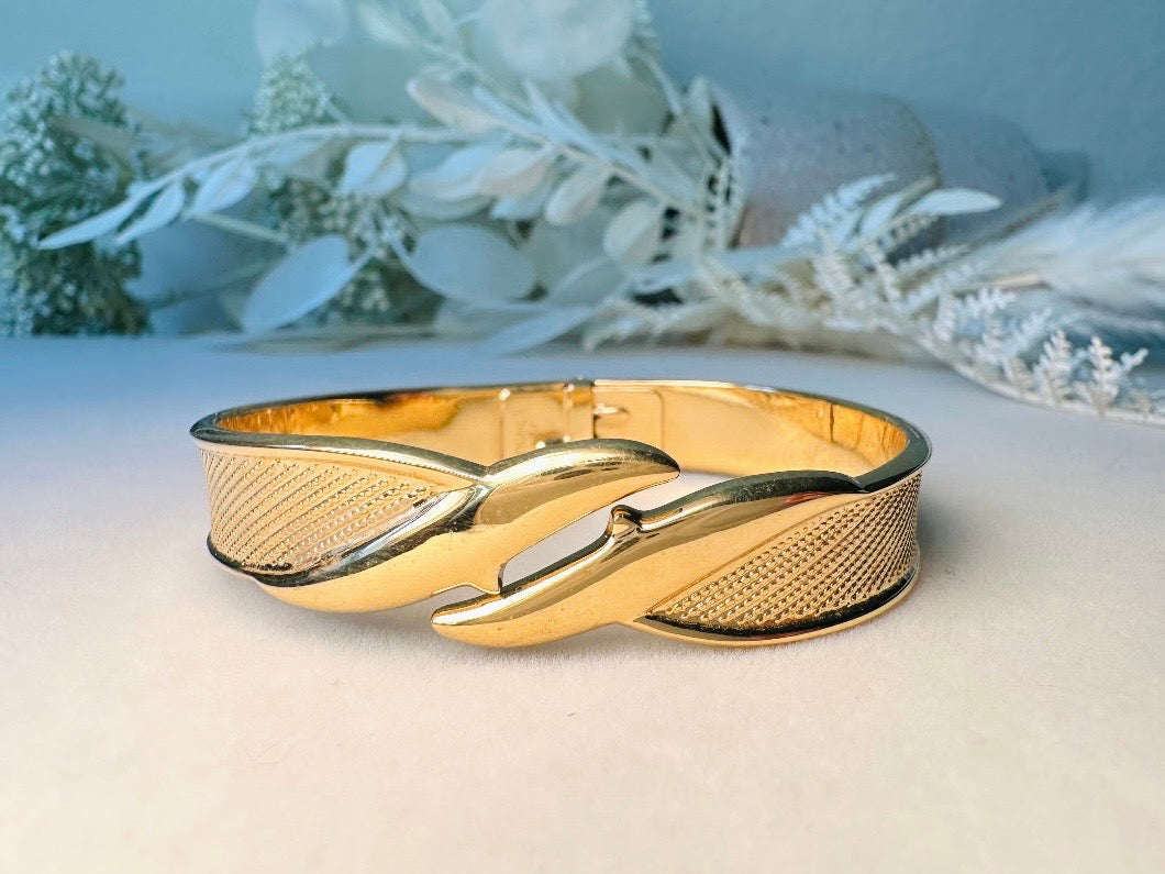 Vintage Monet Gold Bracelet, 1970s Small Gold Hinged Clamper Bracelet