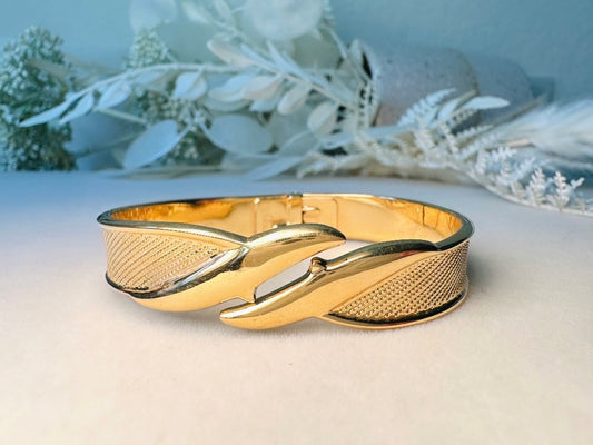 Vintage Monet Gold Bracelet, 1970s Small Gold Hinged Clamper Bracelet