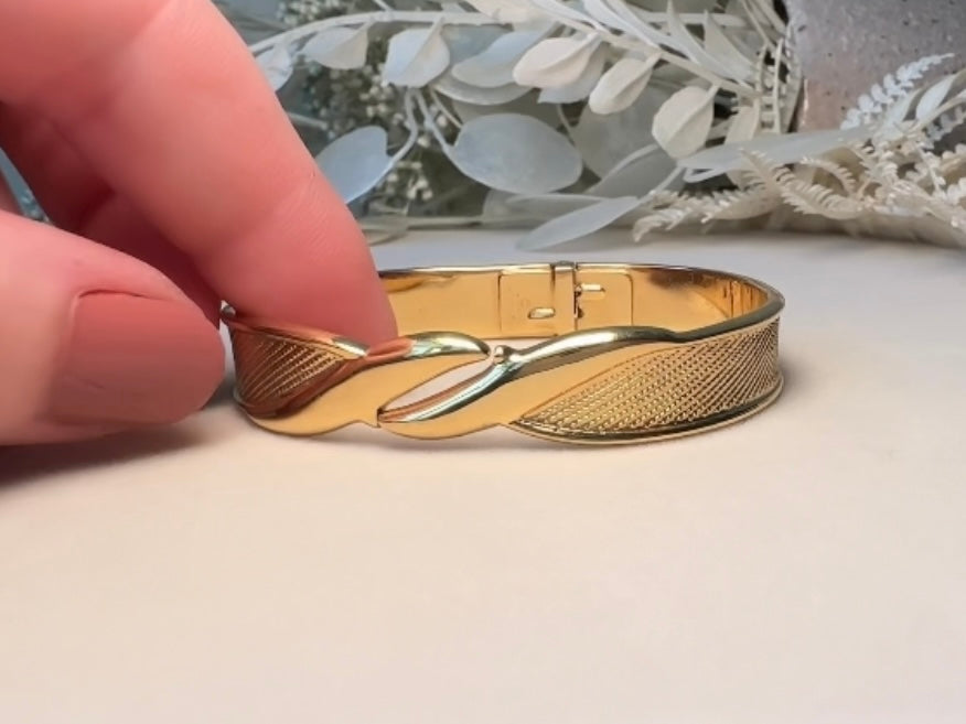 Vintage Monet Gold Bracelet, 1970s Small Gold Hinged Clamper Bracelet