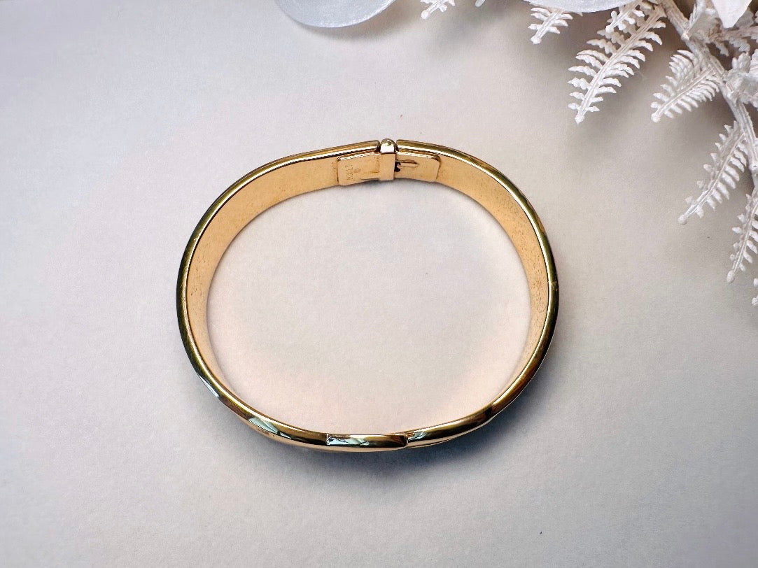 Vintage Monet Gold Bracelet, 1970s Small Gold Hinged Clamper Bracelet