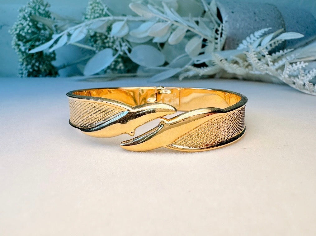 Vintage Monet Gold Bracelet, 1970s Small Gold Hinged Clamper Bracelet