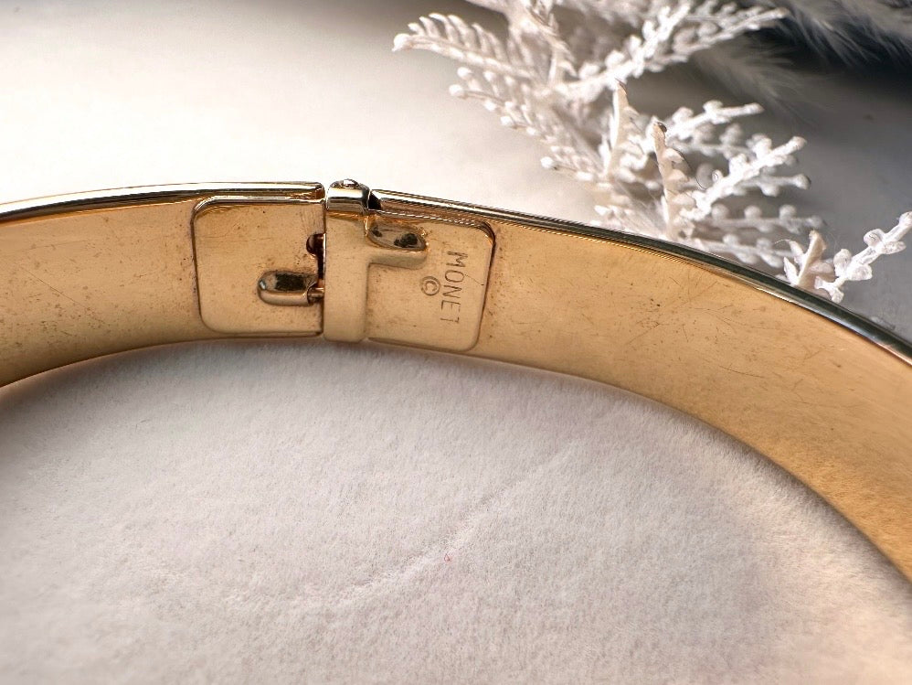 Vintage Monet Gold Bracelet, 1970s Small Gold Hinged Clamper Bracelet