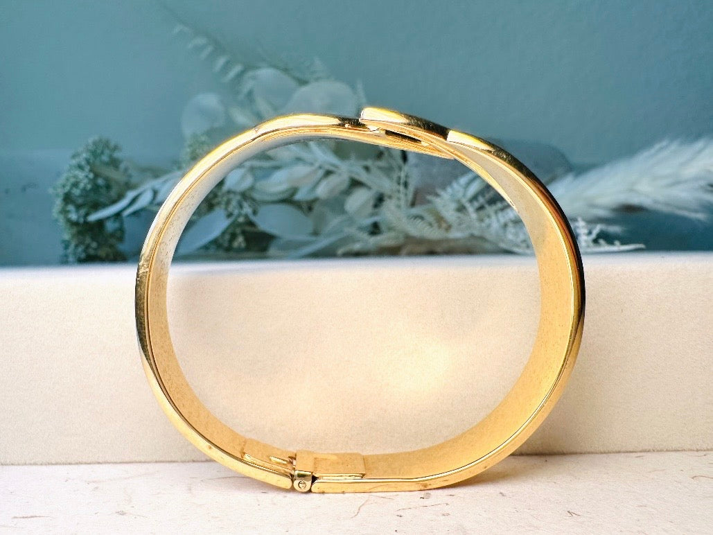 Vintage Monet Gold Bracelet, 1970s Small Gold Hinged Clamper Bracelet