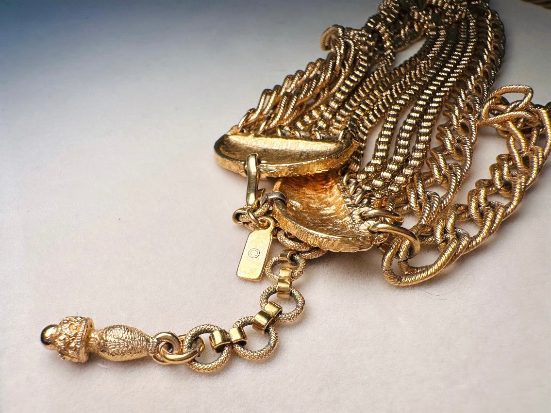 Vintage Monet Multistrand Gold Chain Necklace, Bold Etruscan Six Strand Chunky Gold Cleopatra Choker,