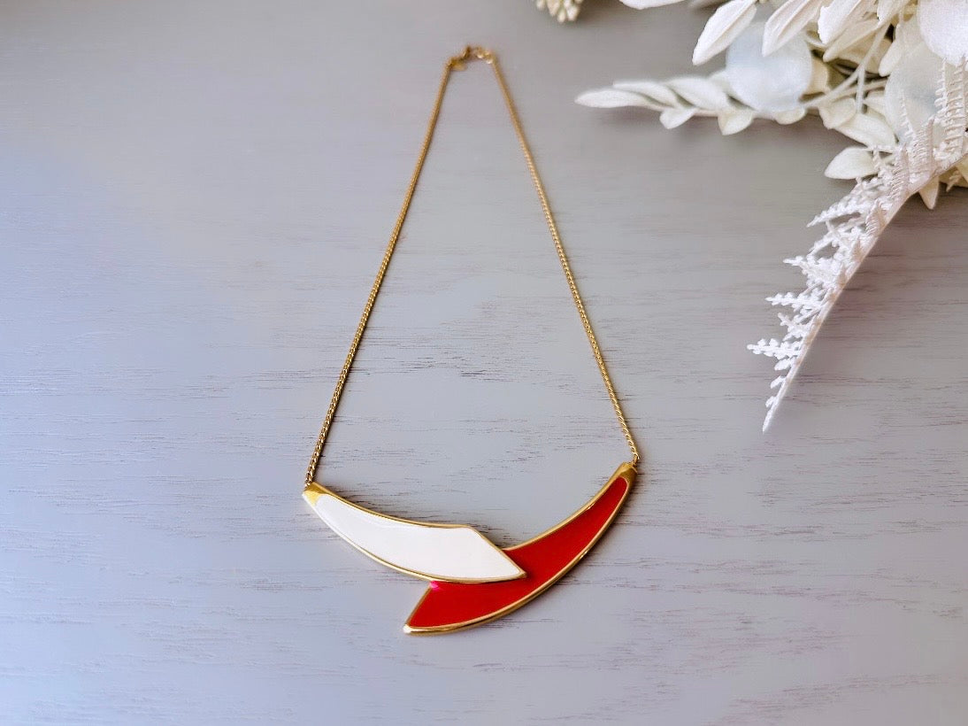 Vintage Monet Necklace in Red and Cream, Classic 80s Enamel Choker, Enameled Slinky Gold Collar Necklace, Monet 80's Geometric Bar Necklace by Piggle and Pop