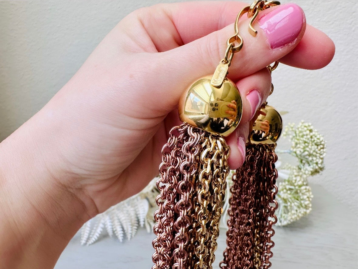 held in hand Vintage Monet Torsade Necklace, Mixed Metals Multi-strand Statement Necklace