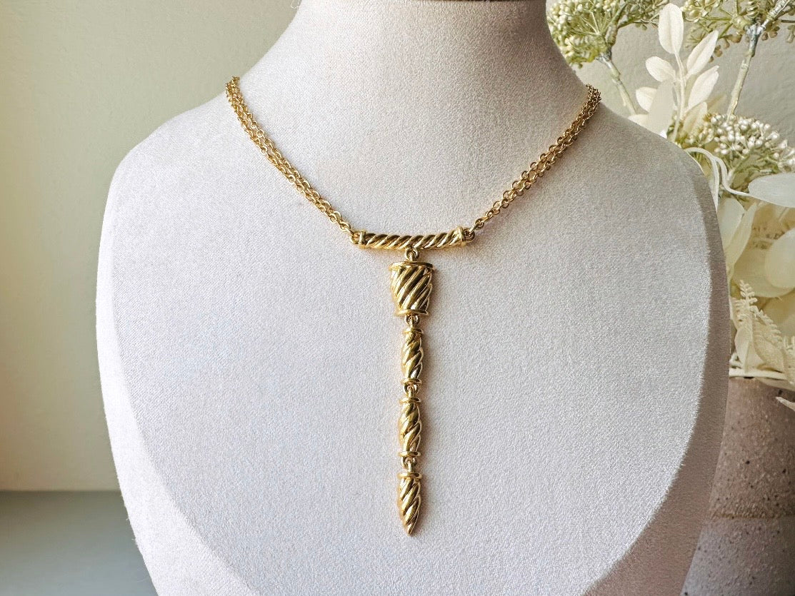 Vintage Napier Necklace, Sleek Gold Y Pendant Drop Necklace 3