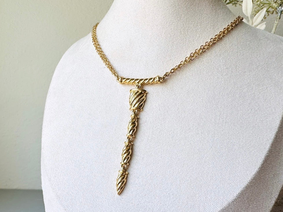 Vintage Napier Necklace, Sleek Gold Y Pendant Drop Necklace from Piggle and Pop