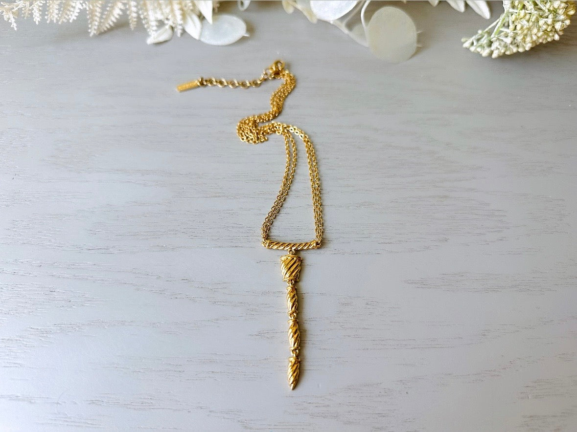 Vintage Napier Necklace, Sleek Gold Y Pendant Drop Necklace from Piggle and Pop top view
