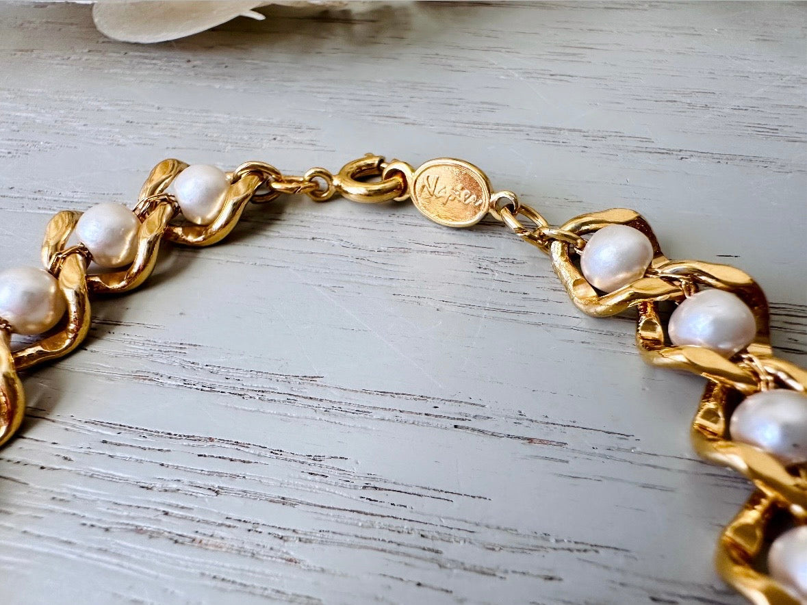 Vintage Napier Pearl and Gold Link Infinity Tennis Bracelet from Piggle and Pop