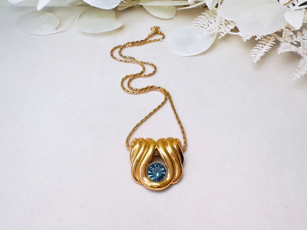 Vintage Nolan Miller Slide Pendant Necklace with London Blue Topaz Crystal, 16" Necklace for Layering