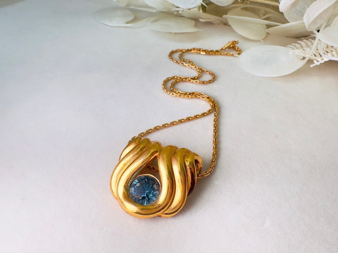 Vintage Nolan Miller Slide Pendant Necklace with London Blue Topaz Crystal, 16" Necklace for Layering
