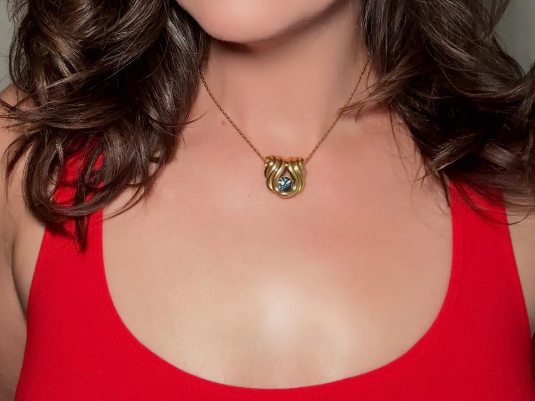 Vintage Nolan Miller Slide Pendant Necklace with London Blue Topaz Crystal, 16" Necklace for Layering