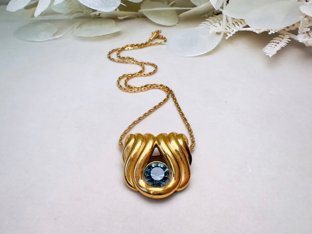 Vintage Nolan Miller Slide Pendant Necklace with London Blue Topaz Crystal, 16" Necklace for Layering