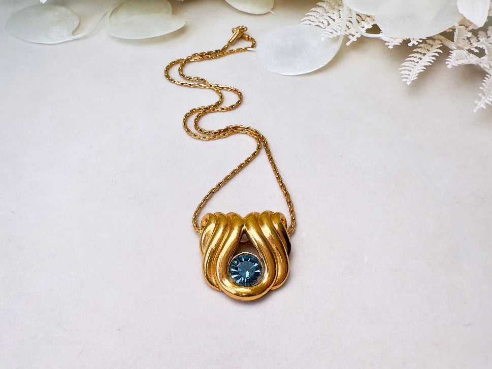 Vintage Nolan Miller Slide Pendant Necklace with London Blue Topaz Crystal, 16" Necklace for Layering