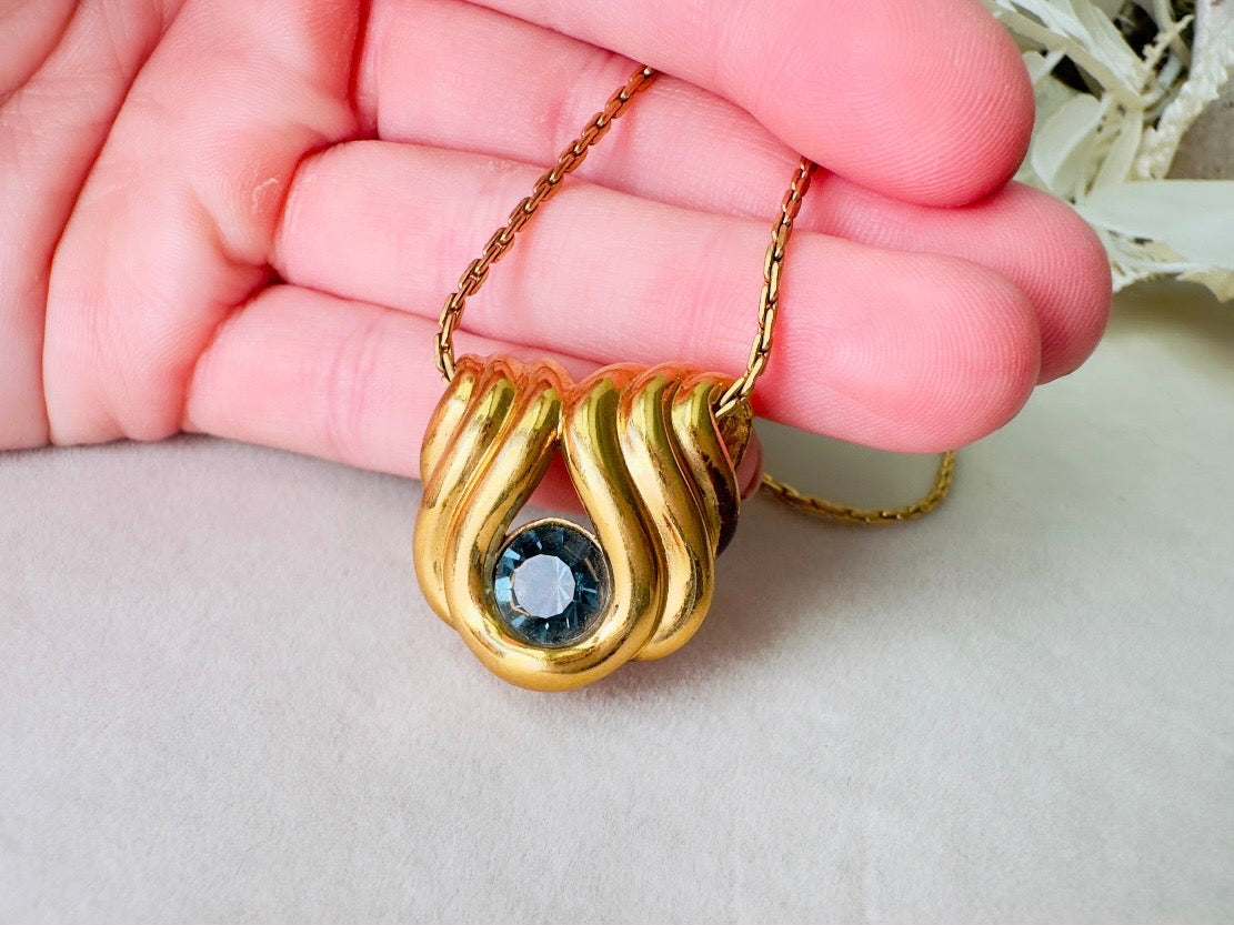 Vintage Nolan Miller Slide Pendant Necklace with London Blue Topaz Crystal, 16" Necklace for Layering