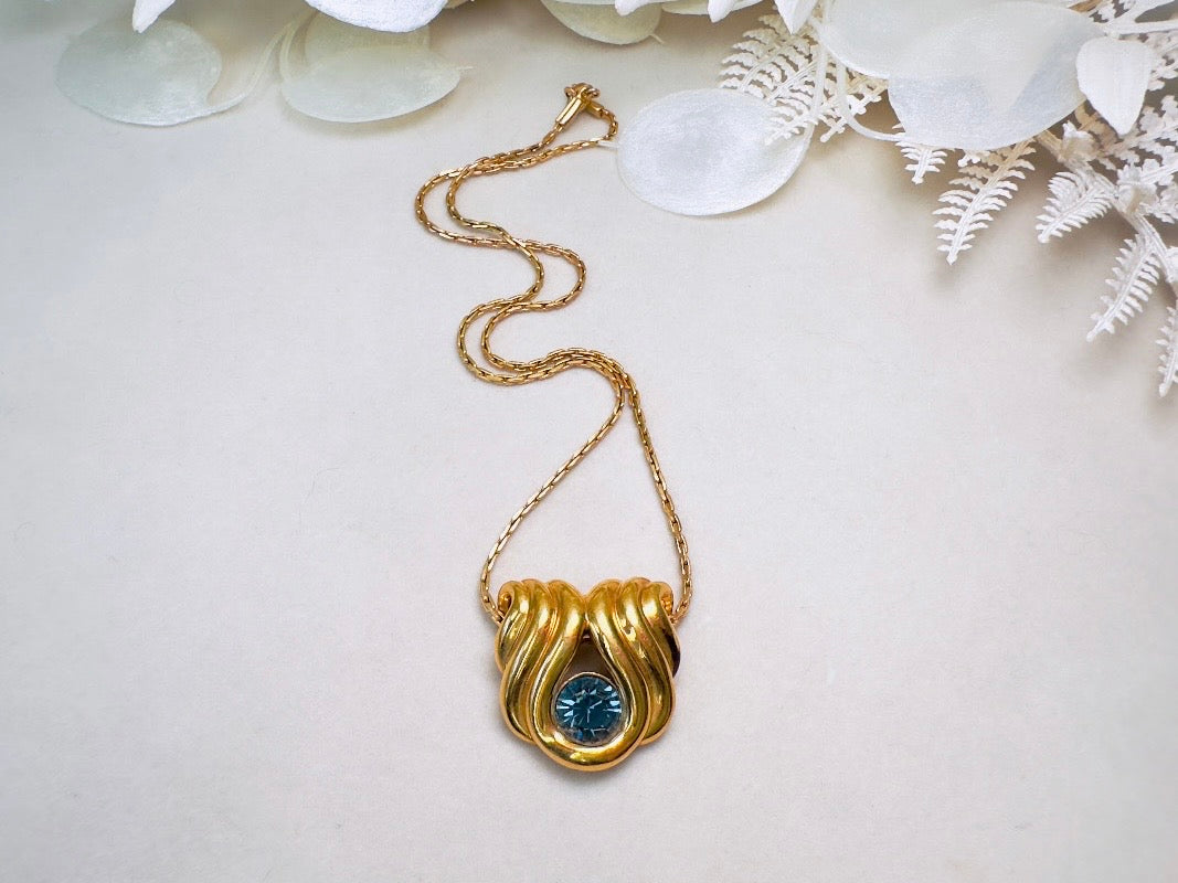 Vintage Nolan Miller Slide Pendant Necklace with London Blue Topaz Crystal, 16" Necklace for Layering