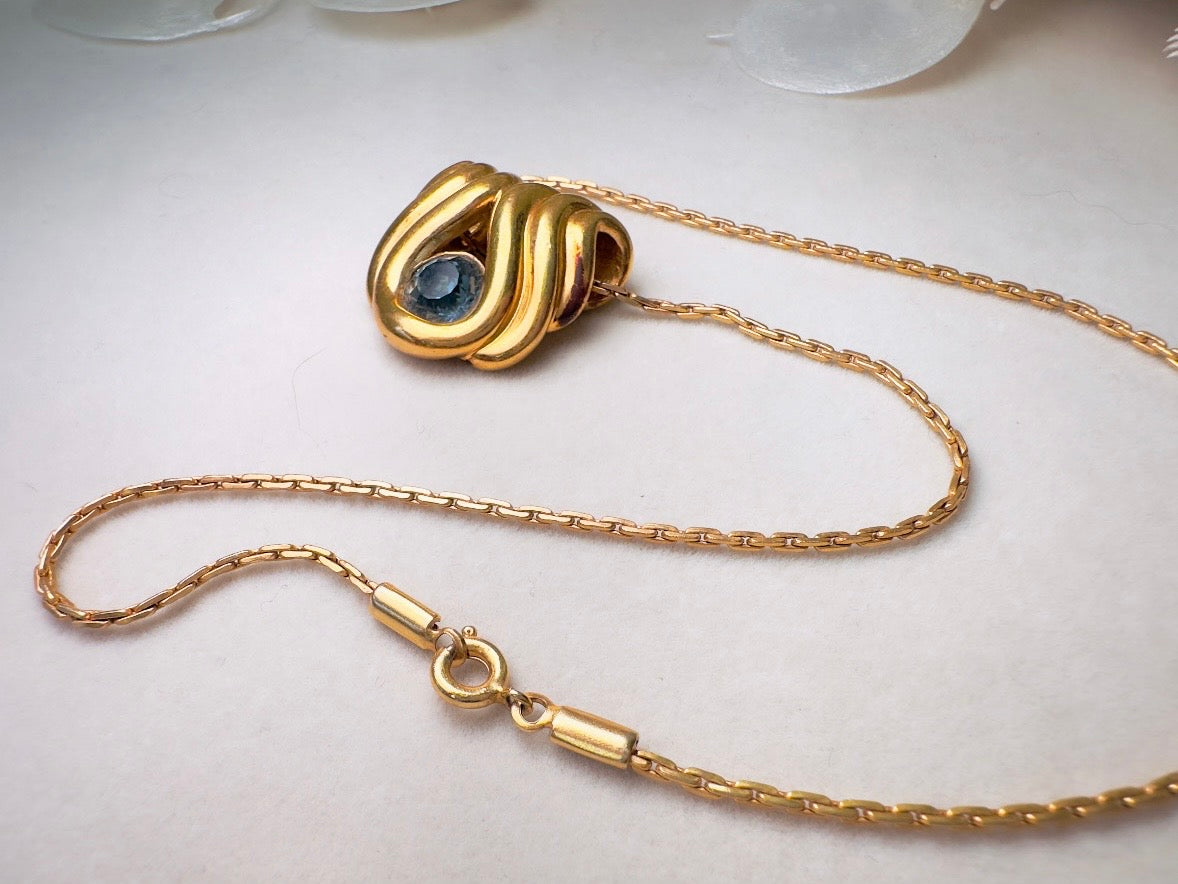Vintage Nolan Miller Slide Pendant Necklace with London Blue Topaz Crystal, 16" Necklace for Layering