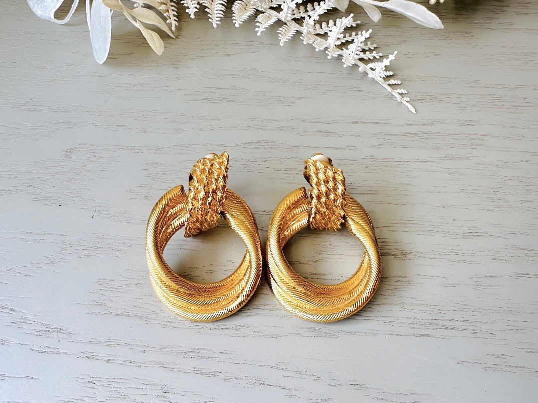 Vintage Oversized Gold Hoop Earrings, 1980s Dramatic Door Knocker Earrings