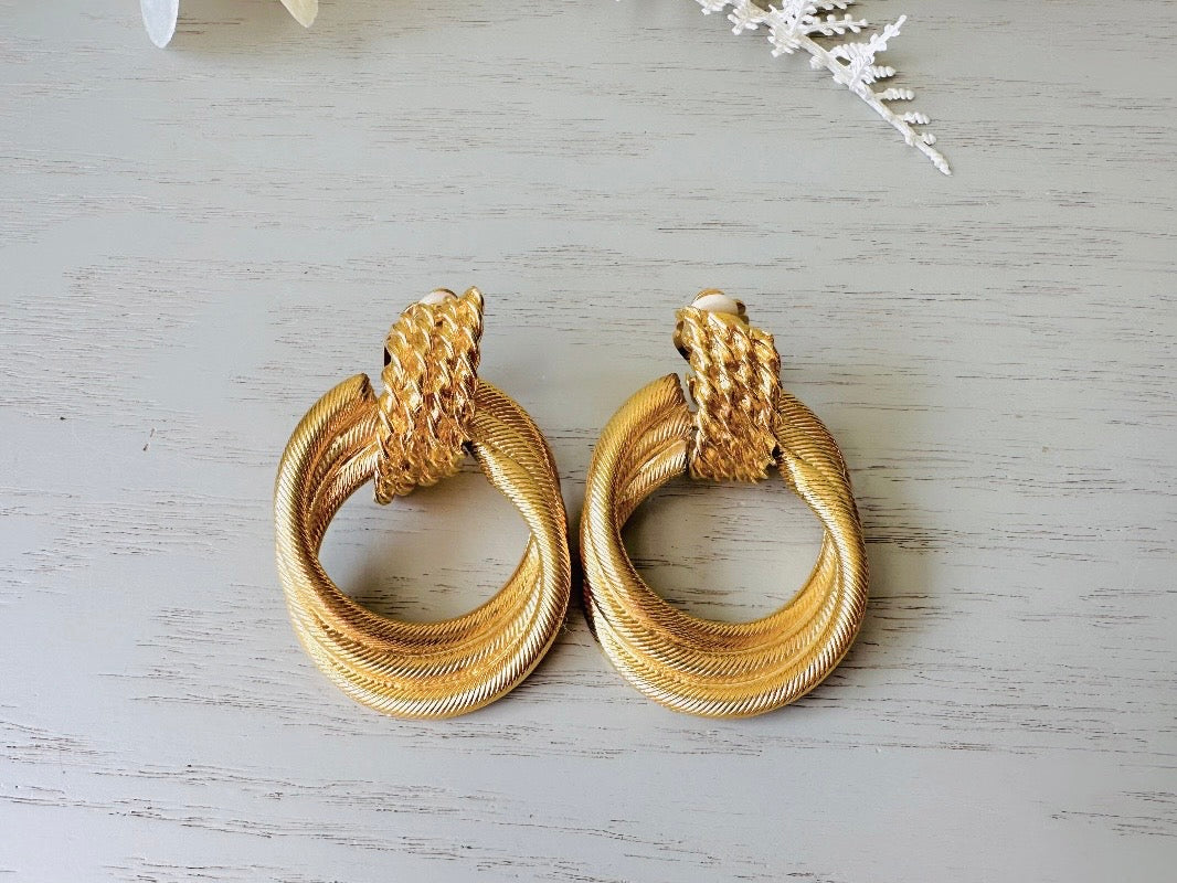 Vintage Oversized Gold Hoop Earrings, 1980s Dramatic Door Knocker Earrings from Piggle and Pop