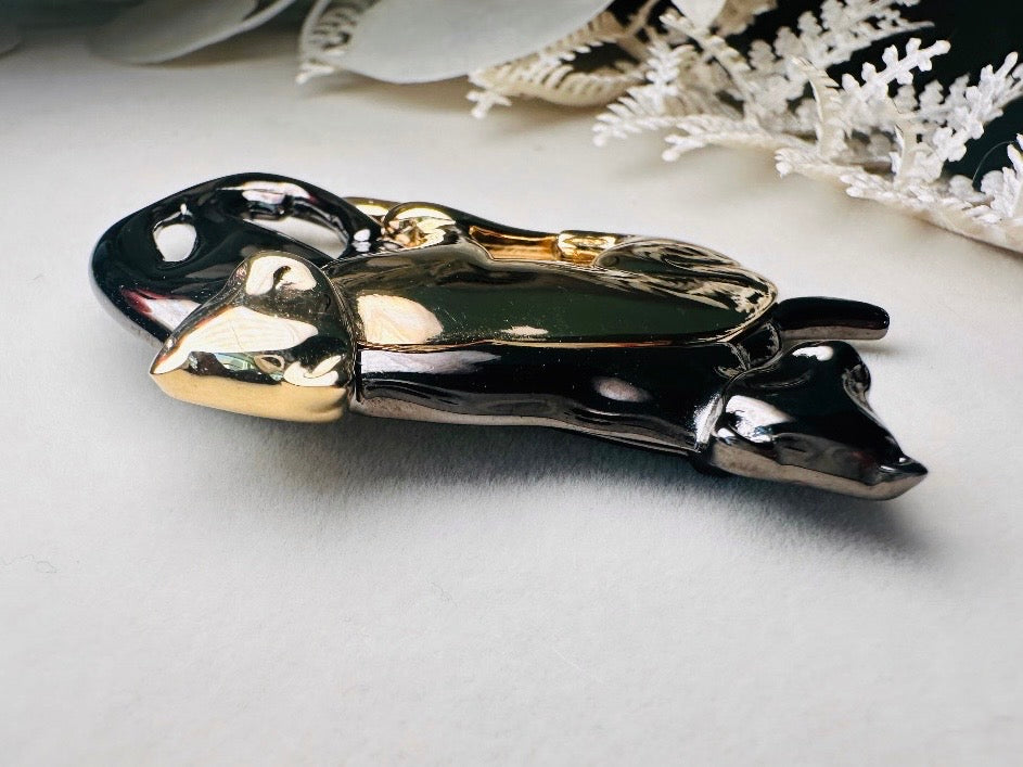 Vintage Panther Brooch, Liz Claiborne Double Cat Brooch: Mixed Metal Gold & Gunmetal Pin