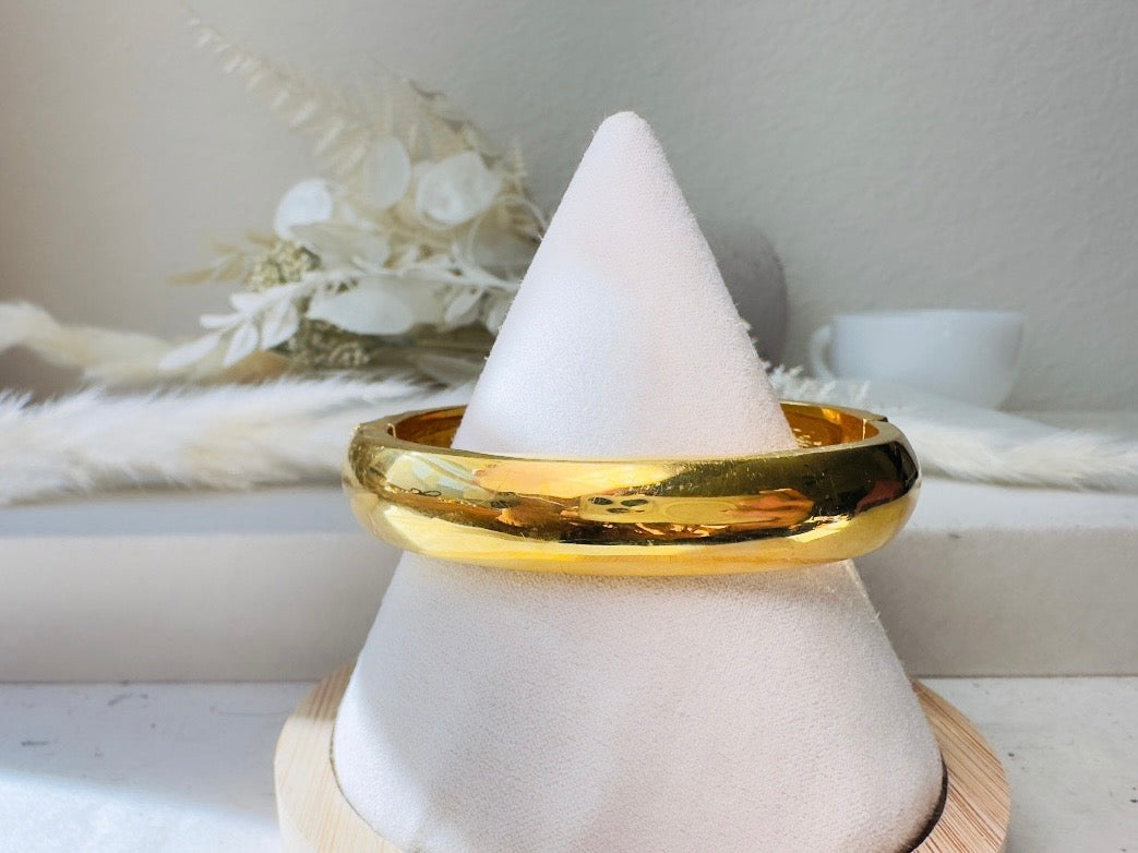 Vintage Pavé Hinged Bangle, Art Deco Gold Bracelet with Sparkling Crystals and Hidden Magnetic Closure