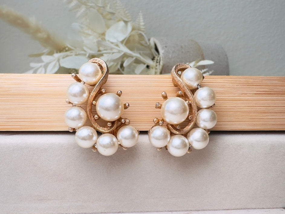 Vintage Pearl Earrings, Oversized Art Deco Cream Pearl Statement Earrings