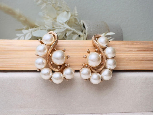 Vintage Pearl Earrings, Oversized Art Deco Cream Pearl Statement Earrings