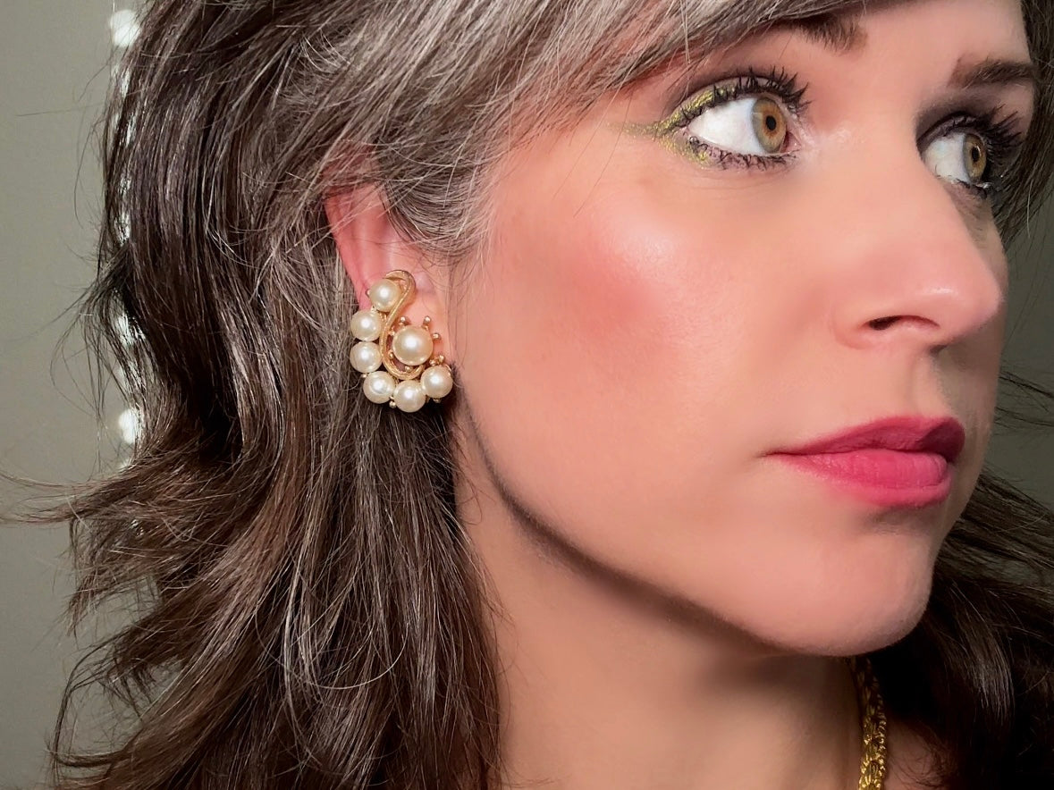 Vintage Pearl Earrings, Oversized Art Deco Cream Pearl Statement Earrings