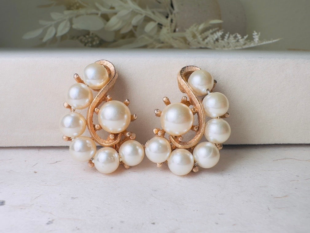 Vintage Pearl Earrings, Oversized Art Deco Cream Pearl Statement Earrings