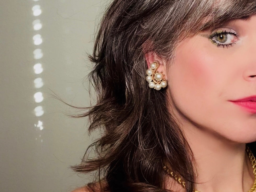 Vintage Pearl Earrings, Oversized Art Deco Cream Pearl Statement Earrings