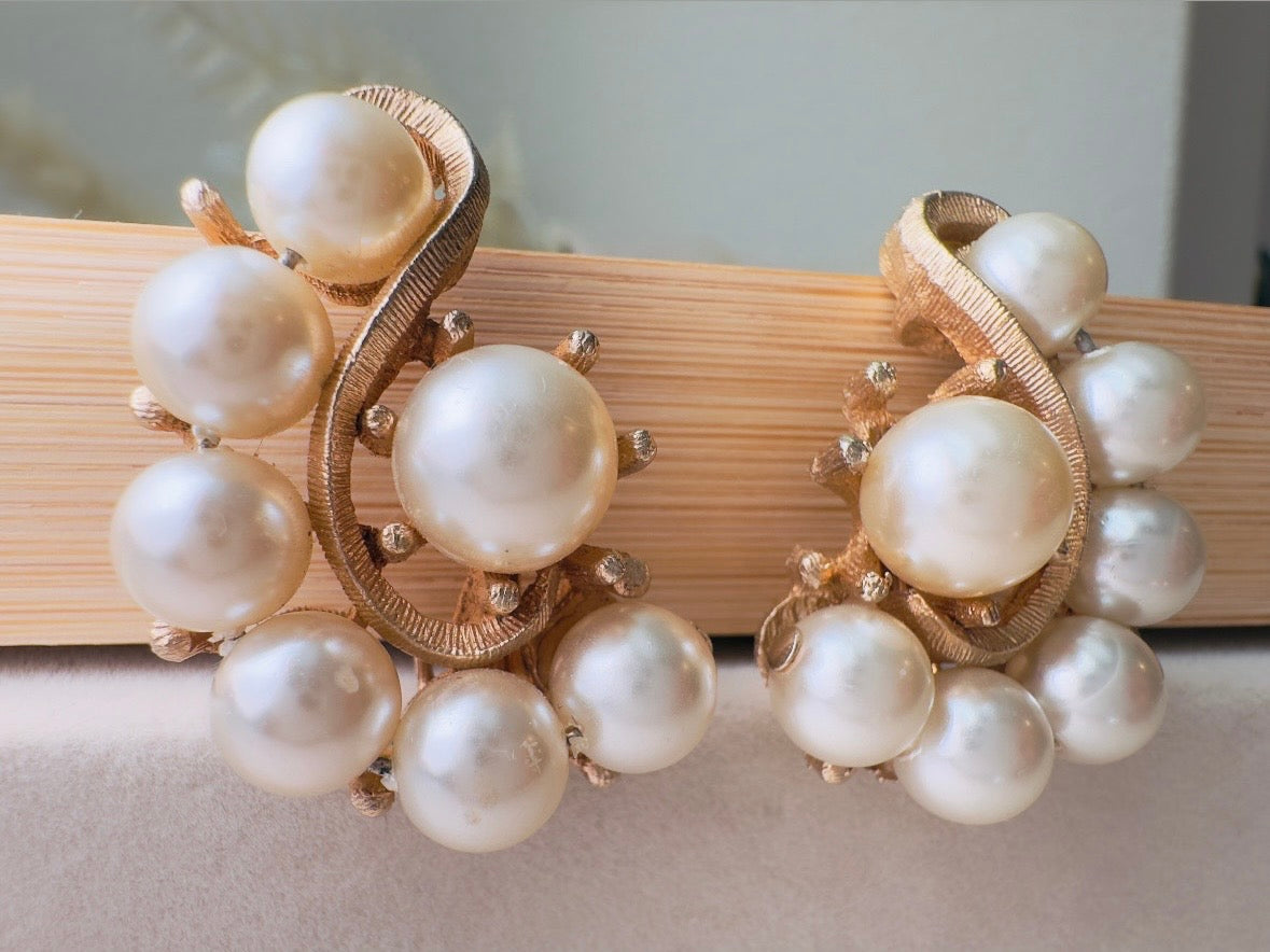 Vintage Pearl Earrings, Oversized Art Deco Cream Pearl Statement Earrings