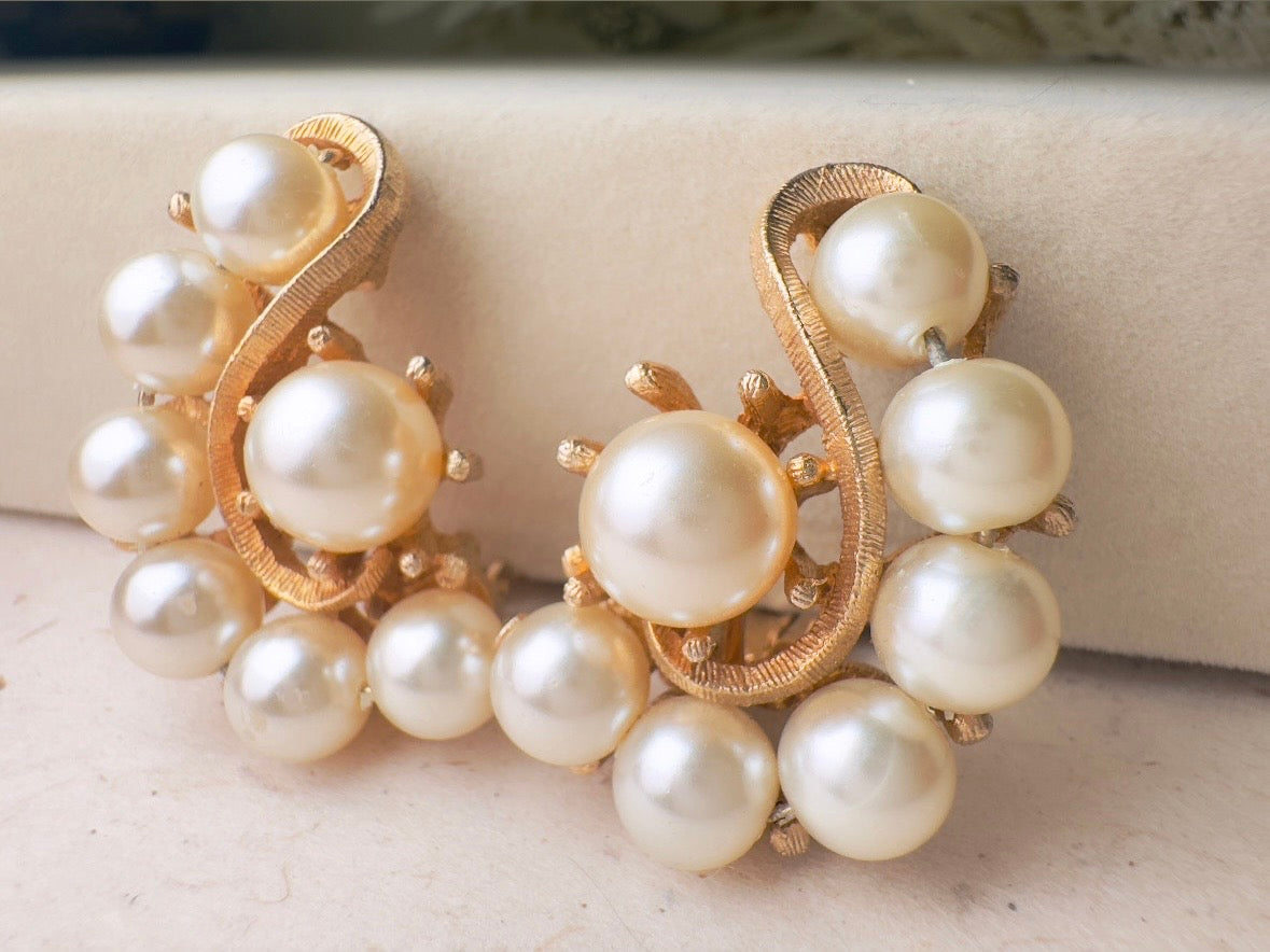 Vintage Pearl Earrings, Oversized Art Deco Cream Pearl Statement Earrings