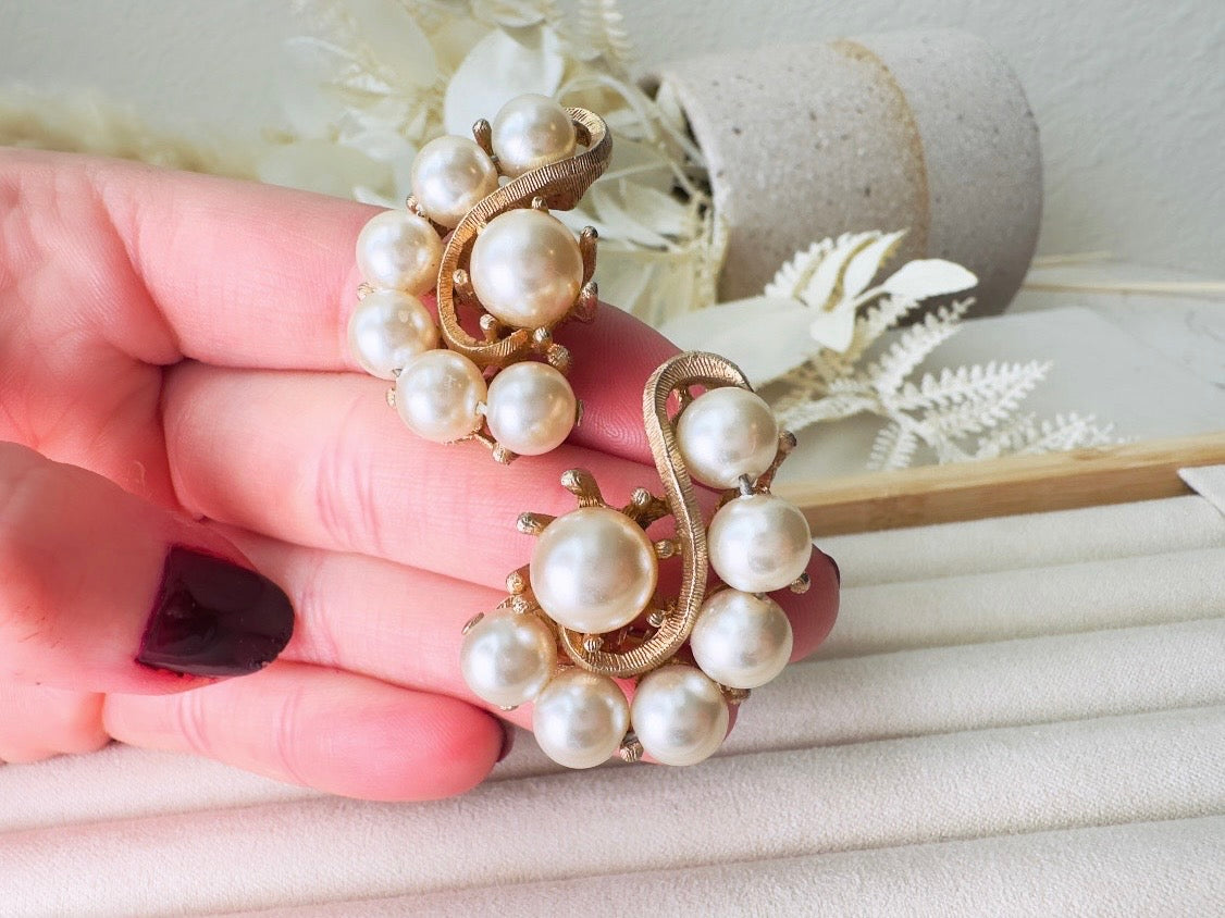 Vintage Pearl Earrings, Oversized Art Deco Cream Pearl Statement Earrings