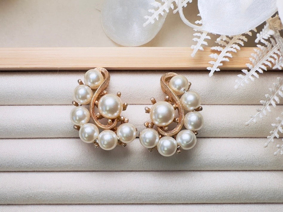 Vintage Pearl Earrings, Oversized Art Deco Cream Pearl Statement Earrings