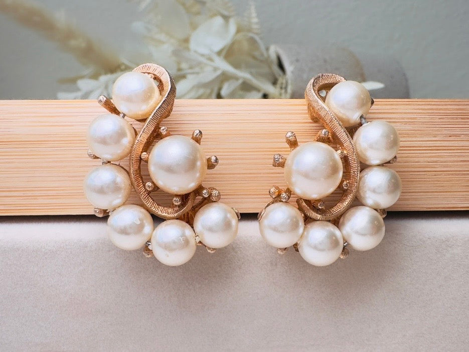 Vintage Pearl Earrings, Oversized Art Deco Cream Pearl Statement Earrings