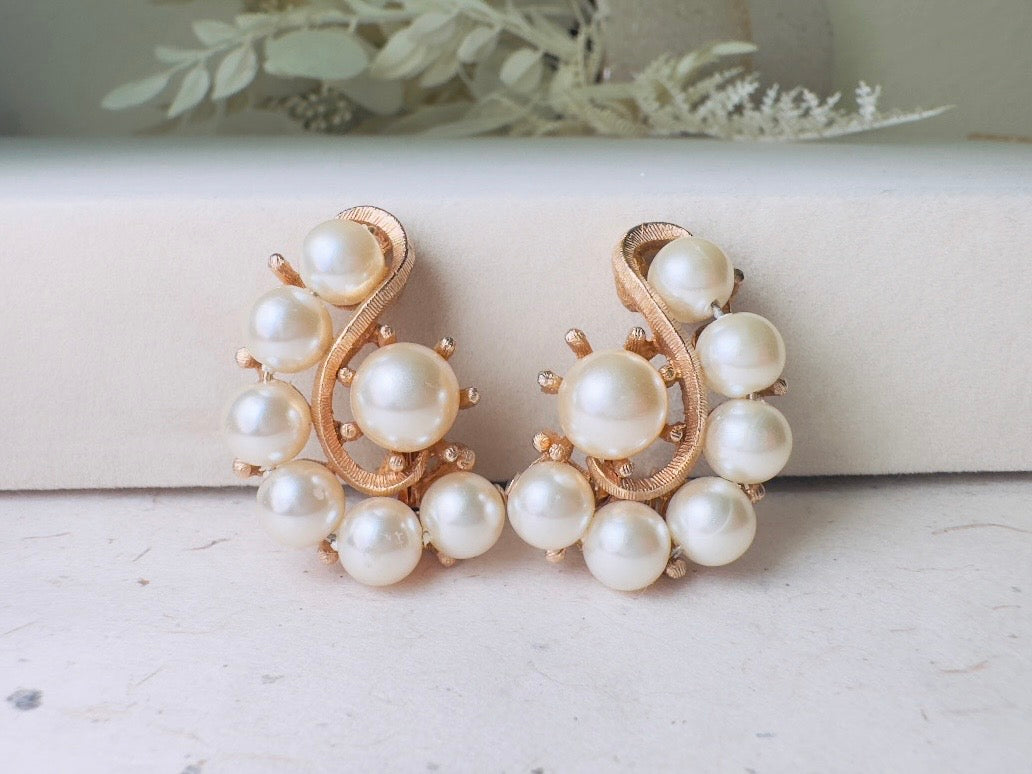 Vintage Pearl Earrings, Oversized Art Deco Cream Pearl Statement Earrings