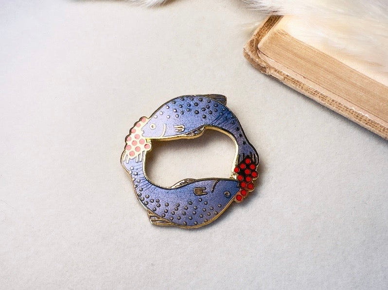 Vintage Pisces Brooch, Periwinkle and Red Signed Carolee Enamel Pin