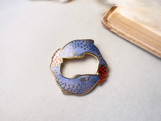 Vintage Pisces Brooch, Periwinkle and Red Signed Carolee Enamel Pin