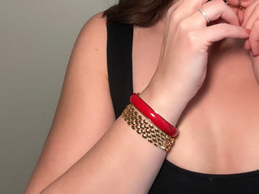 Vintage Red Clamper Bracelet, 1980s Classic Bracelet Red + Gold paired with others