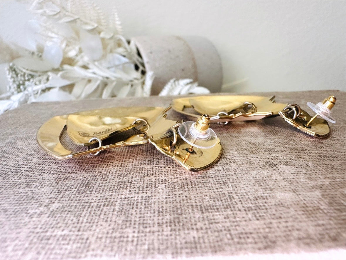 Vintage Shield Earrings, Oversized Heraldic Coat of Arms Dangle Earrings by Berebi, 80s Runway Dramatic Maximalist Pierced Enamel Earrings